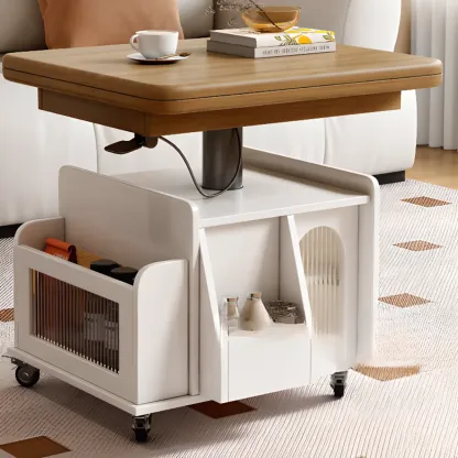 Multi-levelled Fold Away Chairside Table with Roller Wheels and Magazine Rack Image - 11