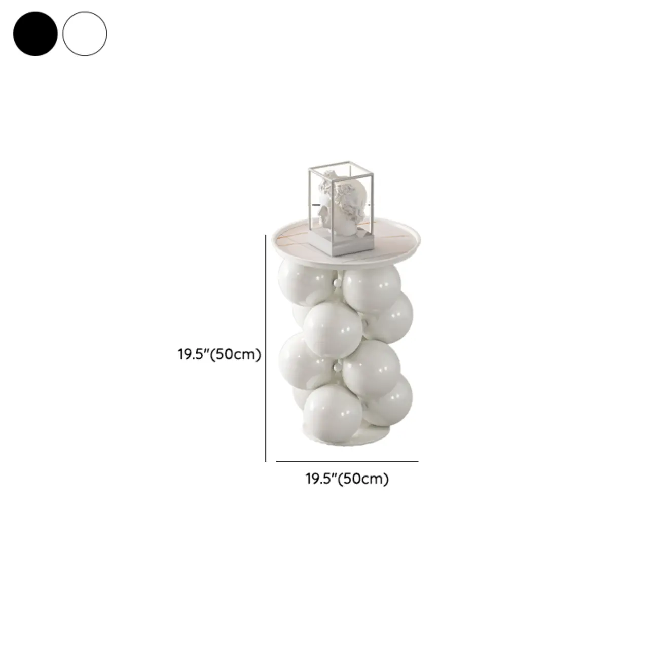 Modern Simple Style Chairside Table Only with Sintered Stone Top and Stump Base in Ink/White Orbicular with Tray Top #size | homeyfad