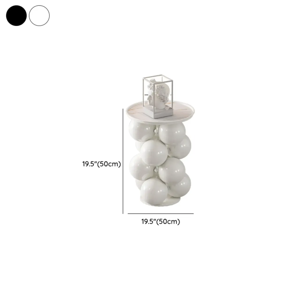 Modern Simple Style Chairside Table Only with Sintered Stone Top and Stump Base in Ink/White Orbicular with Tray Top #size