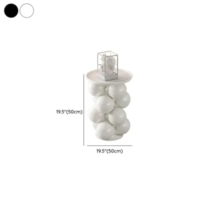 Modern Simple Style Chairside Table Only with Sintered Stone Top and Stump Base in Ink/White Orbicular with Tray Top #size