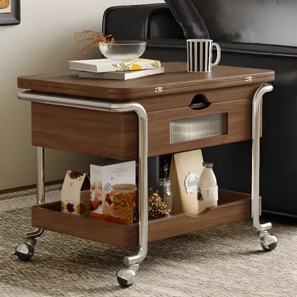 Old School Multi-levelled Fold Away Coffee Table with Roller Wheels Image - 1