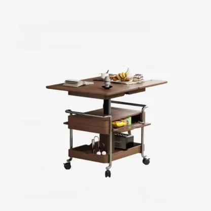 Old School Multi-levelled Fold Away Coffee Table with Roller Wheels Image - 2