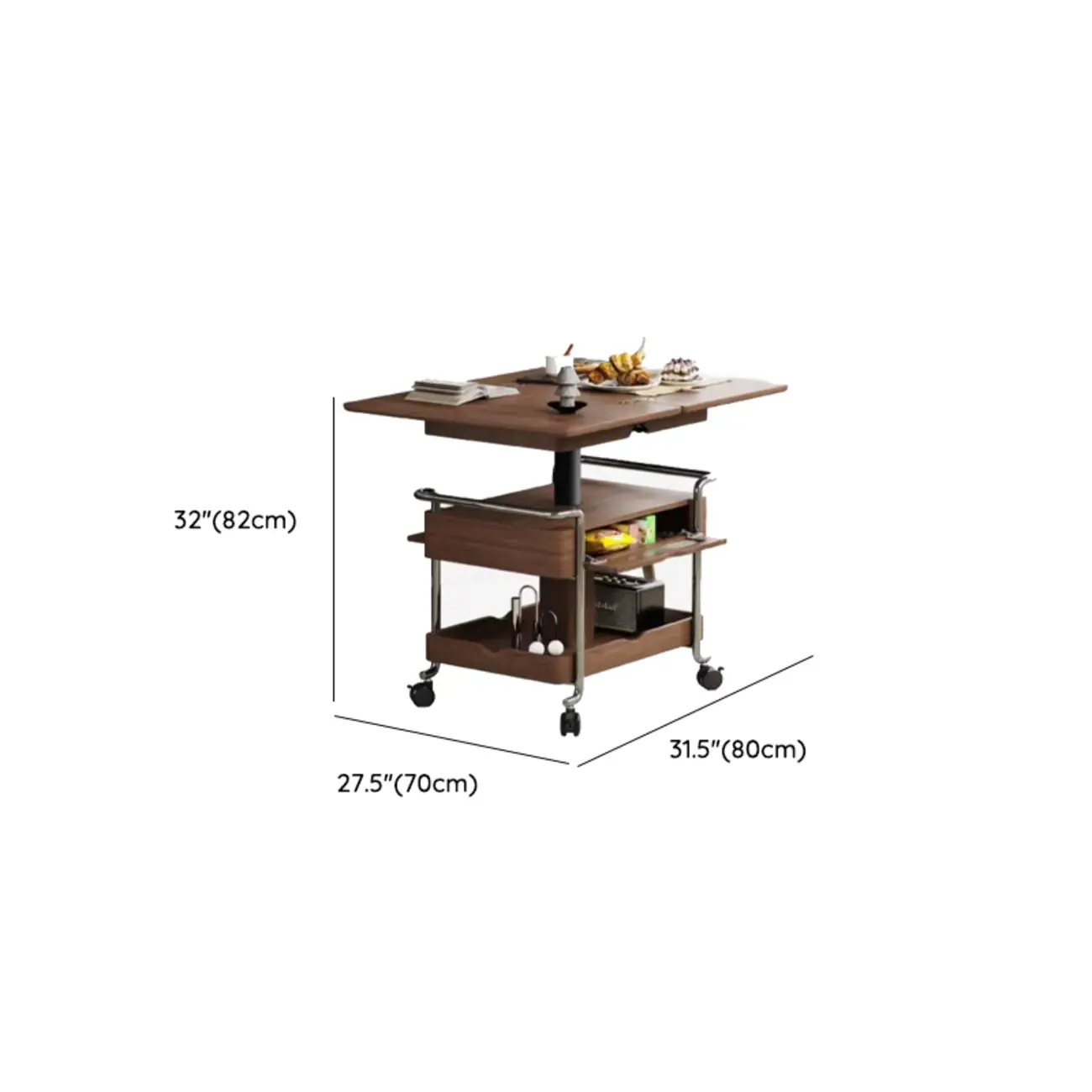Old School Multi-levelled Fold Away Coffee Table with Roller Wheels #size | homeyfad