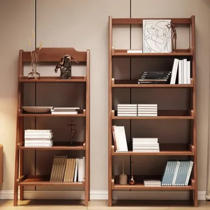 Mid-Century Modern Walnut Wood Multi-tier Ladder Bookshelves Image - 1