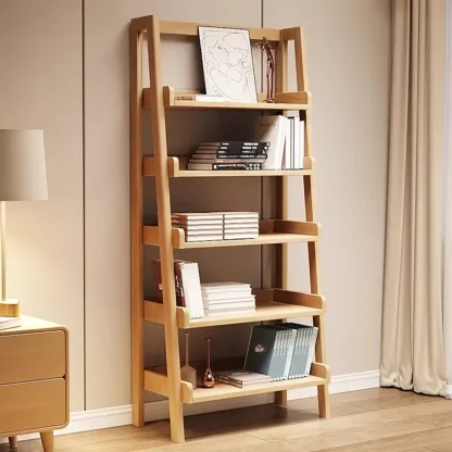 Mid-Century Modern Walnut Wood Multi-tier Ladder Bookshelves Image - 5