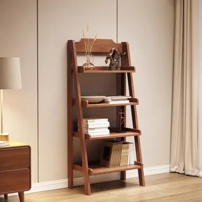 Mid-Century Modern Walnut Wood Multi-tier Ladder Bookshelves Image - 9