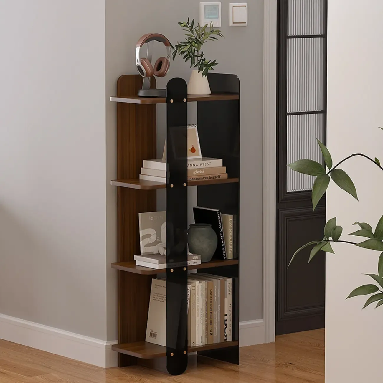 Contemporary 4-tier Wood Vertical Open Back Bookshelf Image - 1
