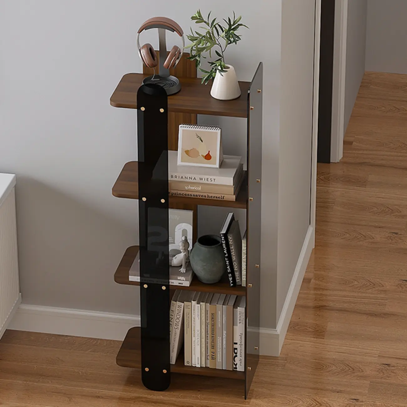 Contemporary 4-tier Wood Vertical Open Back Bookshelf Image - 4 | homeyfad
