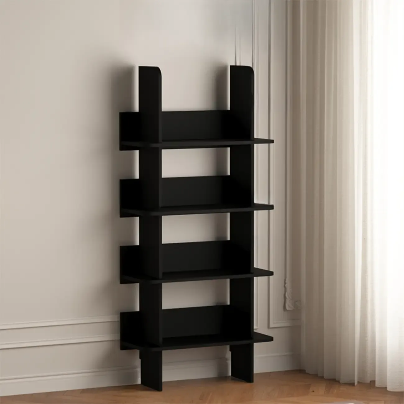 Contemporary 4-tier Wood Vertical Open Back Bookshelf Image - 5