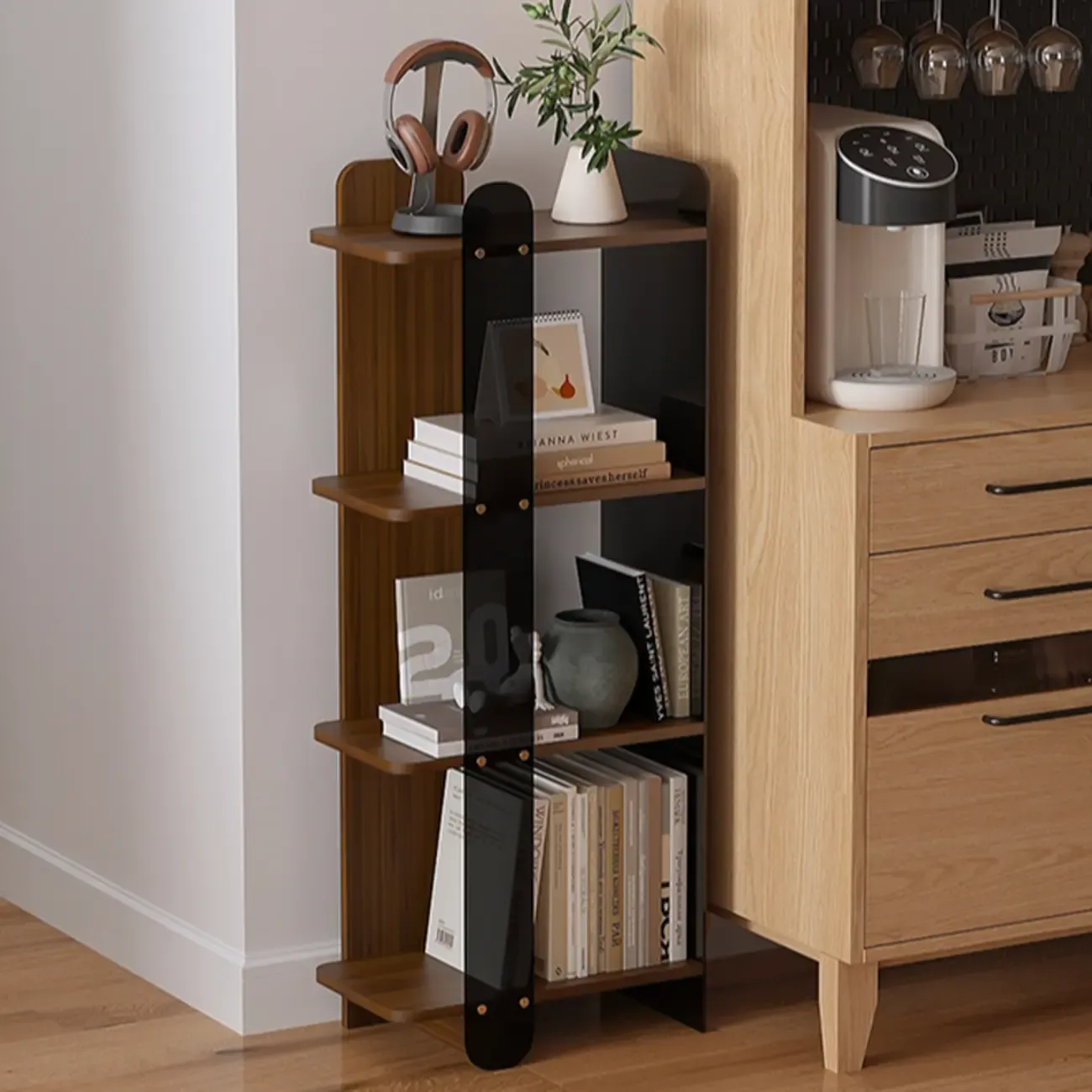 Contemporary 4-tier Wood Vertical Open Back Bookshelf Image - 6