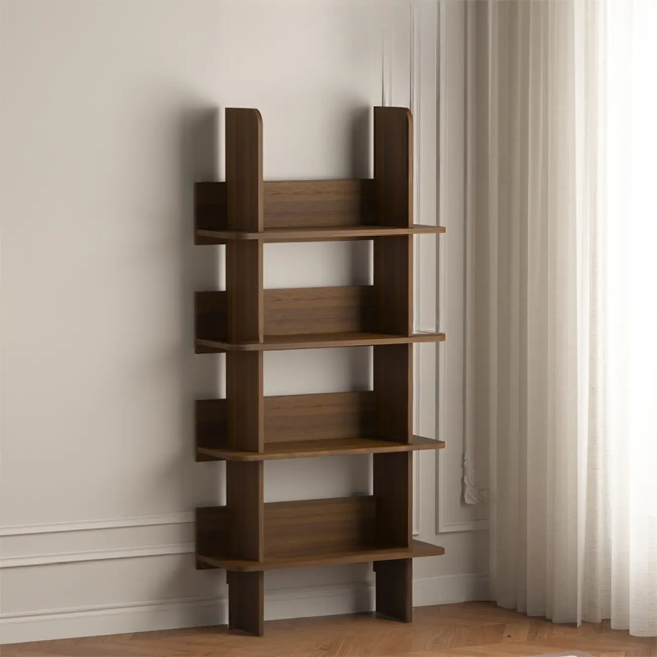 Contemporary 4-tier Wood Vertical Open Back Bookshelf Image - 7 | homeyfad
