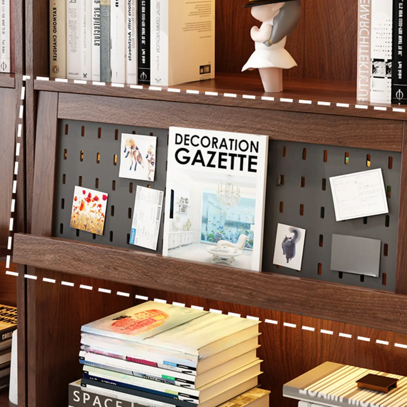Mid Centyury Tall Brown Vertical Wood Bookcase with Drawers Image - 11 | homeyfad