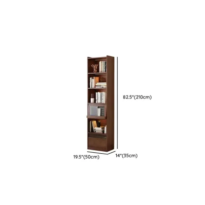 Mid Centyury Tall Brown Vertical Wood Bookcase with Drawers Image - 14