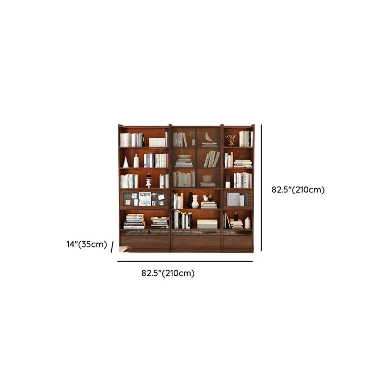 Mid Centyury Tall Brown Vertical Wood Bookcase with Drawers Image - 15 | homeyfad