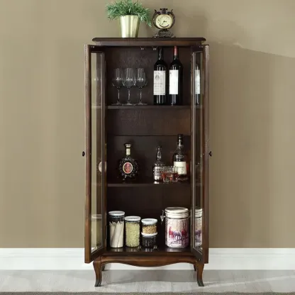 Rustic Wood Wine Cabinet with Bar Glass Holder Image - 6