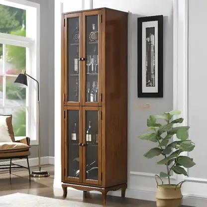 Rustic Wood Wine Cabinet with Bar Glass Holder Image - 7
