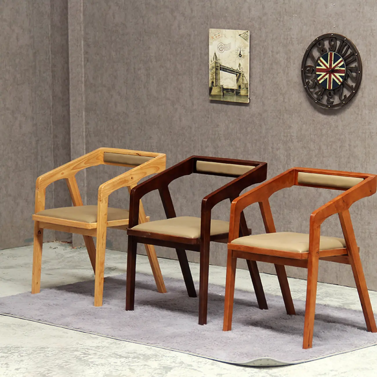 Mid-Century Modern Upholstered Arm Woodern Chair Open Back Image - 1 | homeyfad