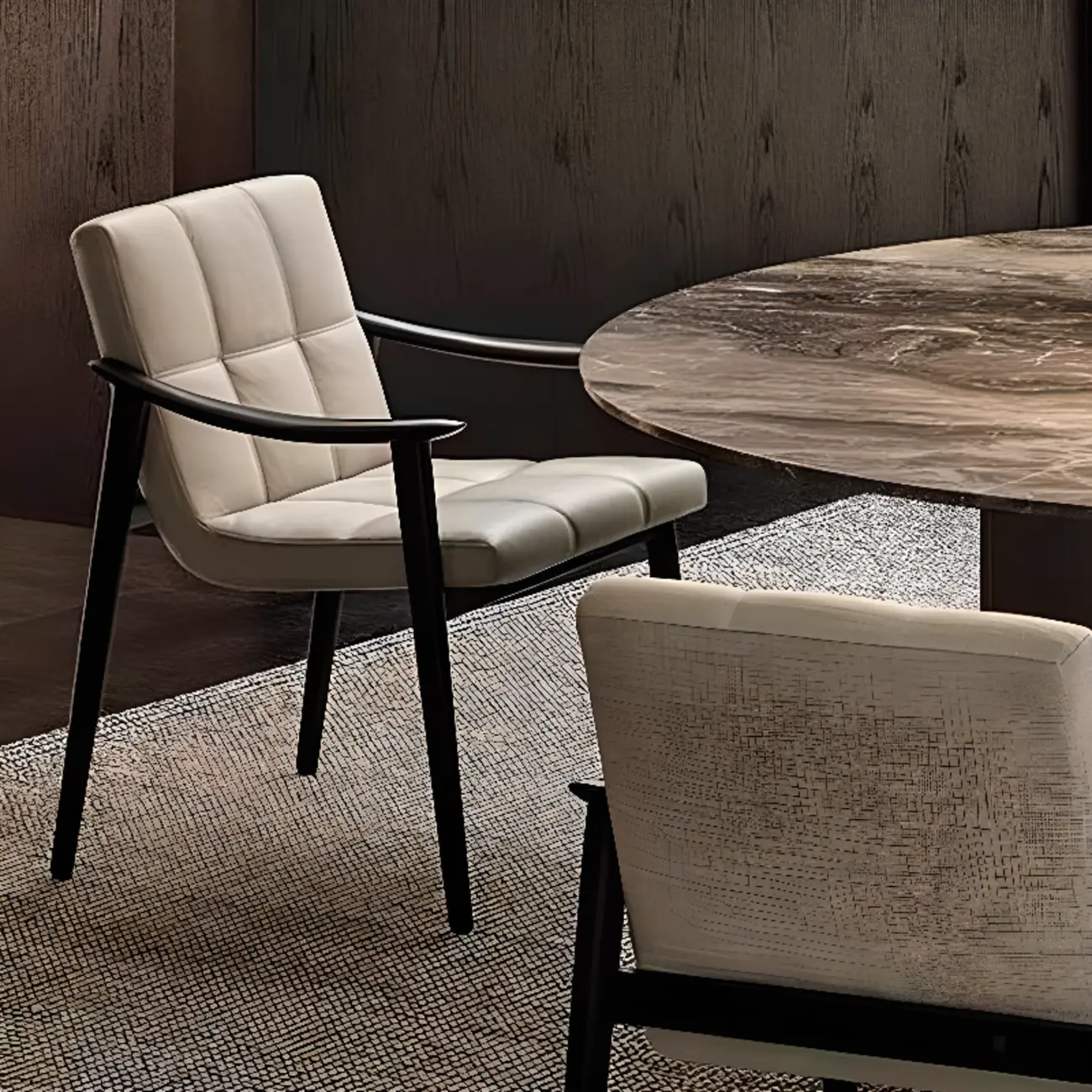 White Tufted Upholstered Wood Dining Chairs With Armrest Image - 1 | homeyfad