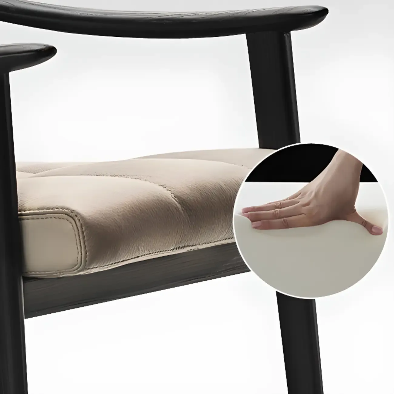 White Tufted Upholstered Wood Dining Chairs With Armrest Image - 3