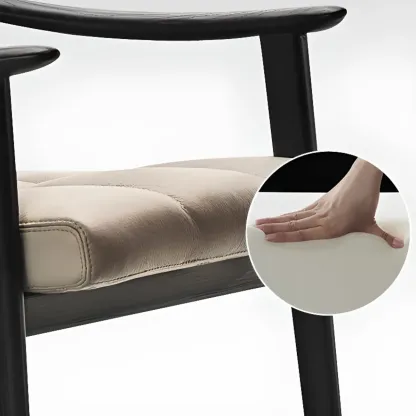 White Tufted Upholstered Wood Dining Chairs With Armrest Image - 3