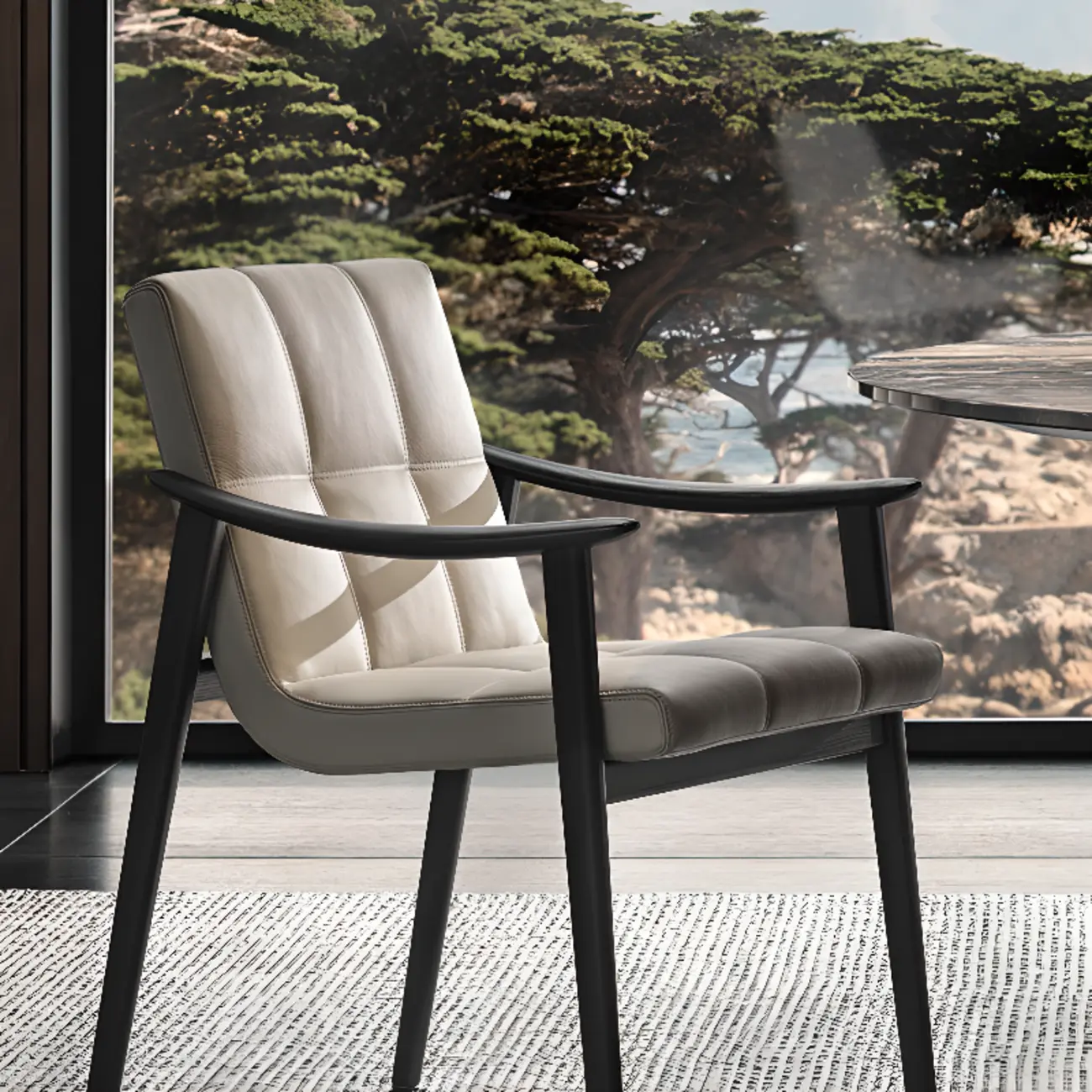 White Tufted Upholstered Wood Dining Chairs With Armrest Image - 4 | homeyfad