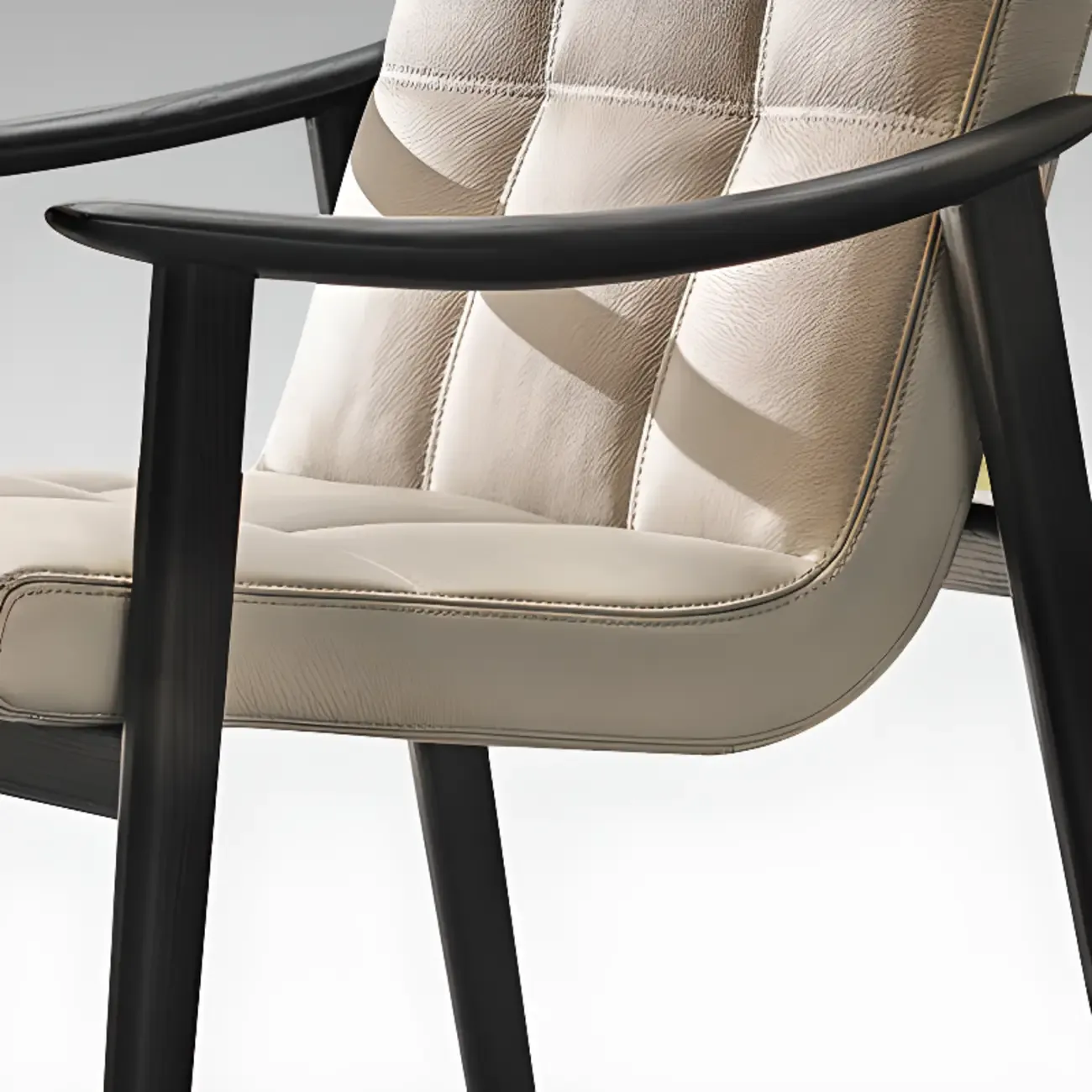 White Tufted Upholstered Wood Dining Chairs With Armrest Image - 6