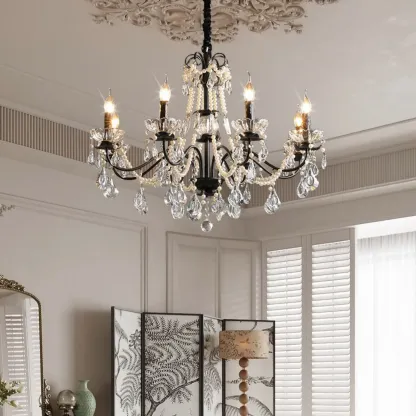 French Country Crystal Pendant Chandelier With Pearl Beads Image - 1