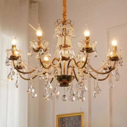 French Country Crystal Pendant Chandelier With Pearl Beads Image - 2