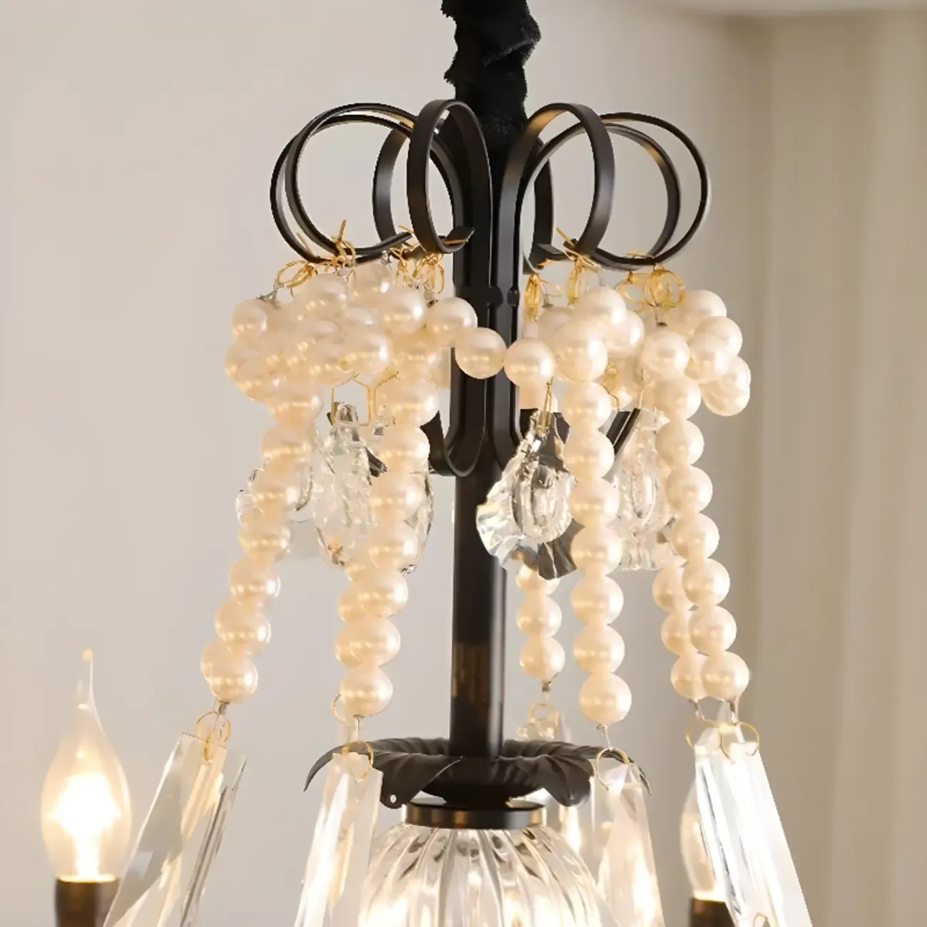 French Country Crystal Pendant Chandelier With Pearl Beads Image - 8