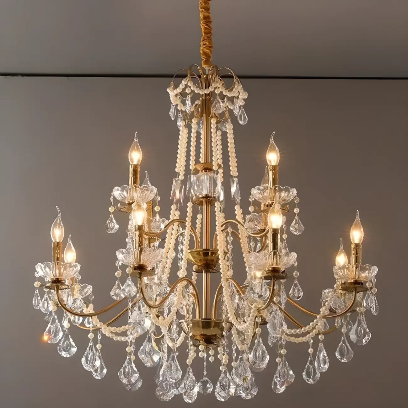French Country Crystal Pendant Chandelier With Pearl Beads Image - 11 | homeyfad