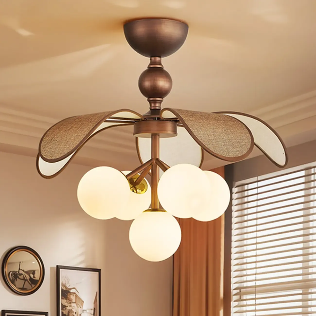 Bronze Floral Glass Globe Modern Chandelier Light Image - 3