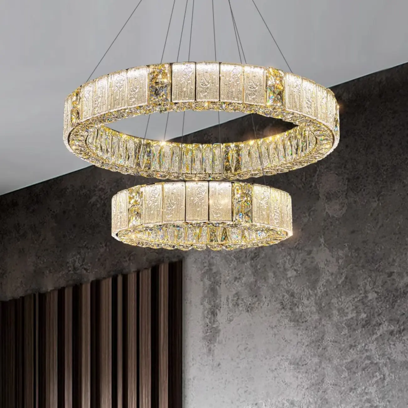 Gold Circular Crystal Linear Modern Chandelier Light Image - 1 | homeyfad