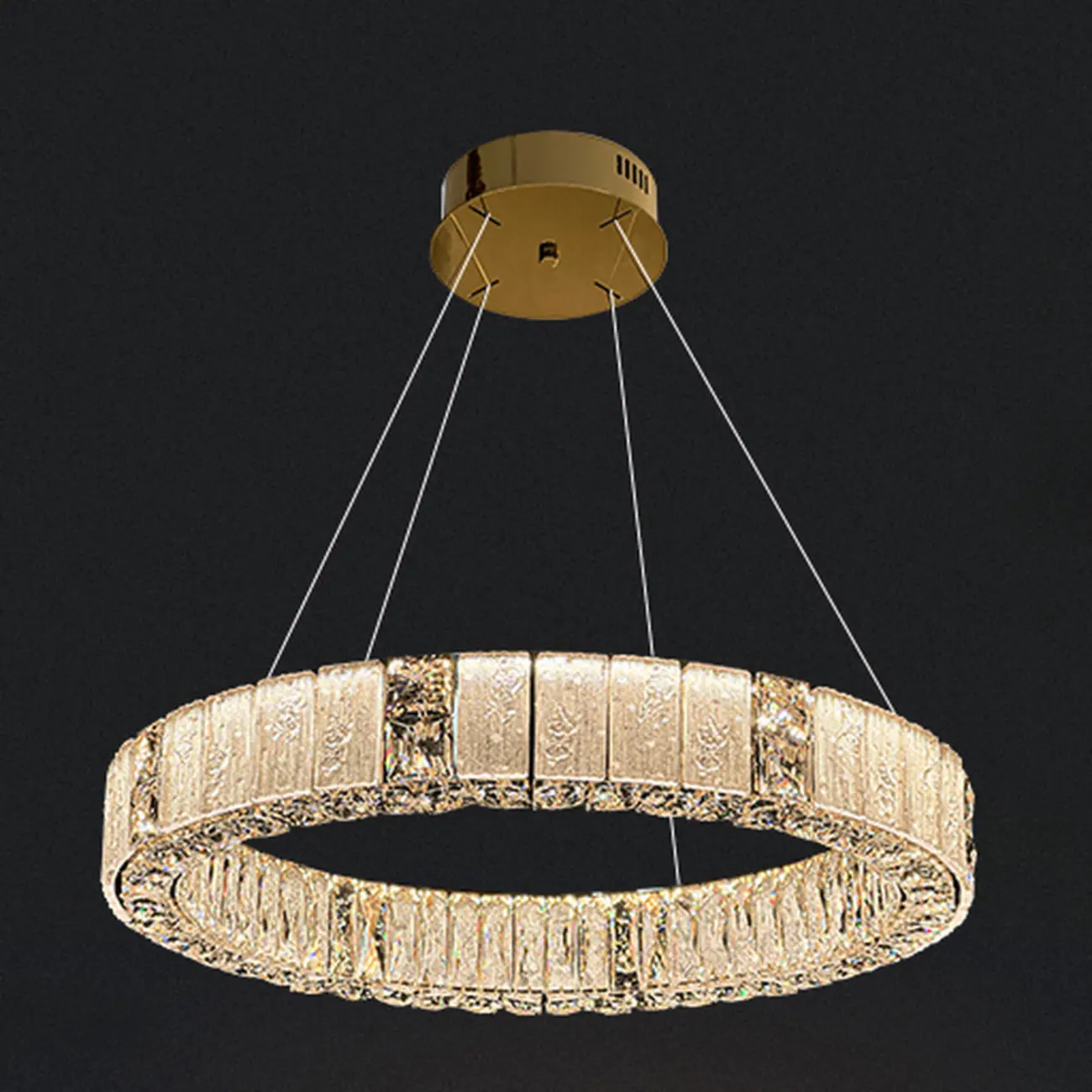 Gold Circular Crystal Linear Modern Chandelier Light Image - 2 | homeyfad
