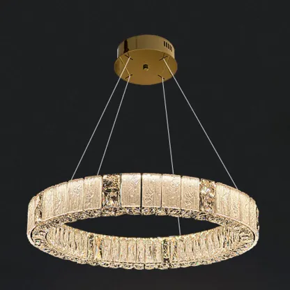 Gold Circular Crystal Linear Modern Chandelier Light Image - 2