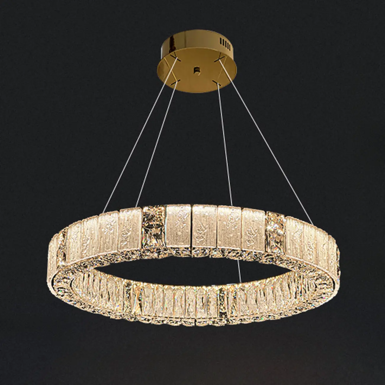 Gold Circular Crystal Linear Modern Chandelier Light Image - 3 | homeyfad