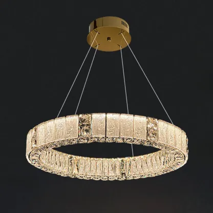 Gold Circular Crystal Linear Modern Chandelier Light Image - 3