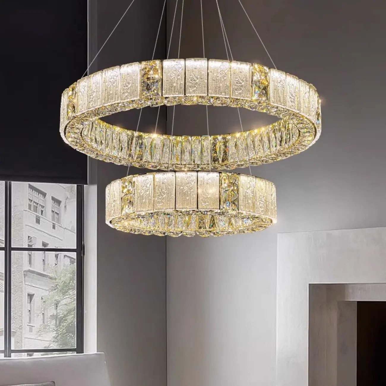 Gold Circular Crystal Linear Modern Chandelier Light Image - 4 | homeyfad