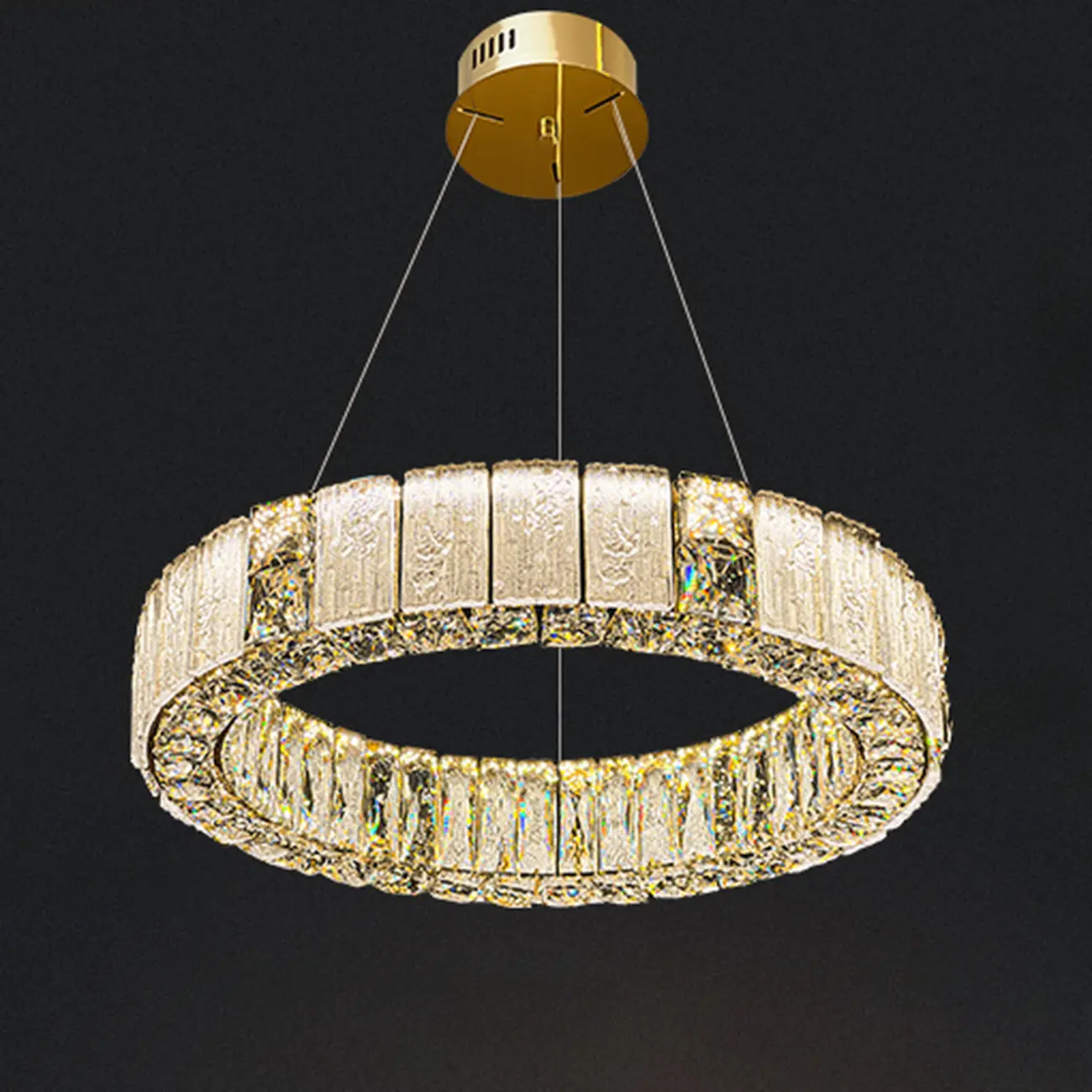 Gold Circular Crystal Linear Modern Chandelier Light Image - 5 | homeyfad