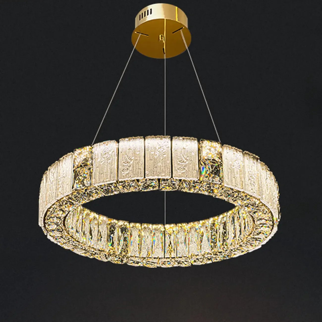Gold Circular Crystal Linear Modern Chandelier Light Image - 5