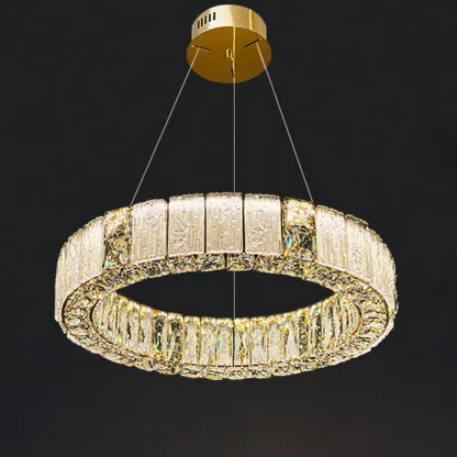 Gold Circular Crystal Linear Modern Chandelier Light Image - 5