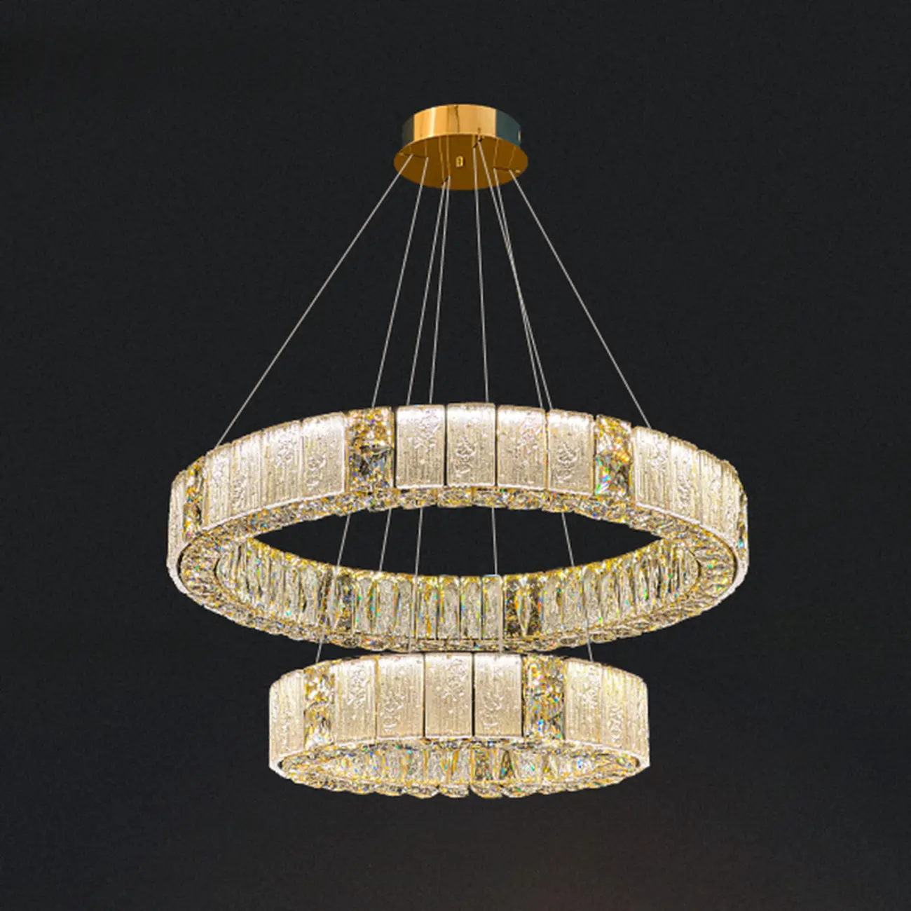 Gold Circular Crystal Linear Modern Chandelier Light Image - 7 | homeyfad