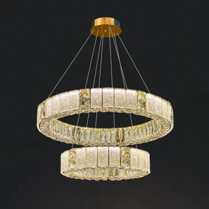 Gold Circular Crystal Linear Modern Chandelier Light Image - 9