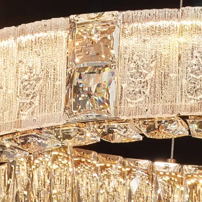 Gold Circular Crystal Linear Modern Chandelier Light Image - 10