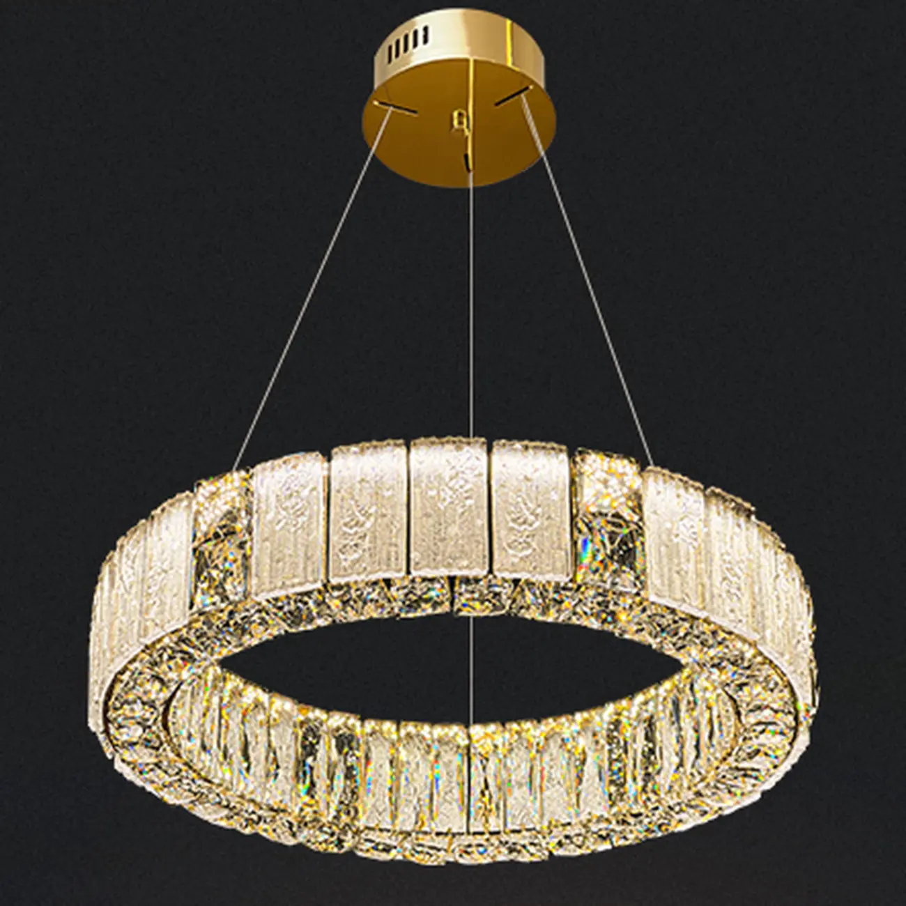 Gold Circular Crystal Linear Modern Chandelier Light Image - 11 | homeyfad