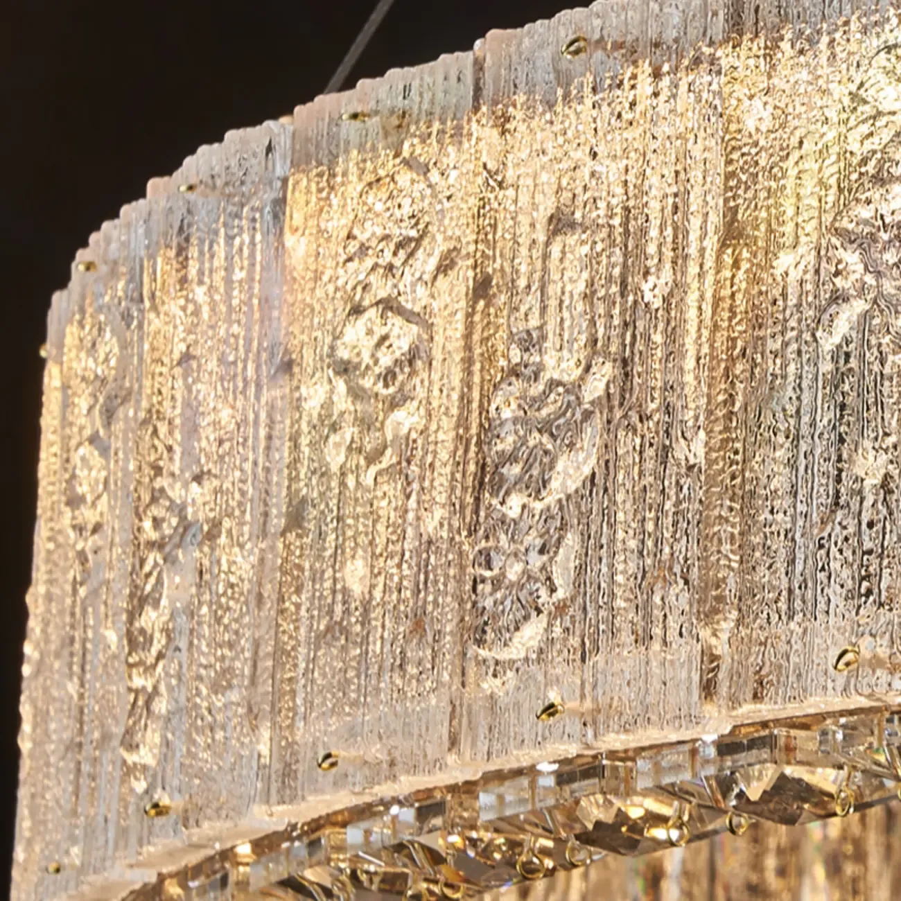 Gold Circular Crystal Linear Modern Chandelier Light Image - 12