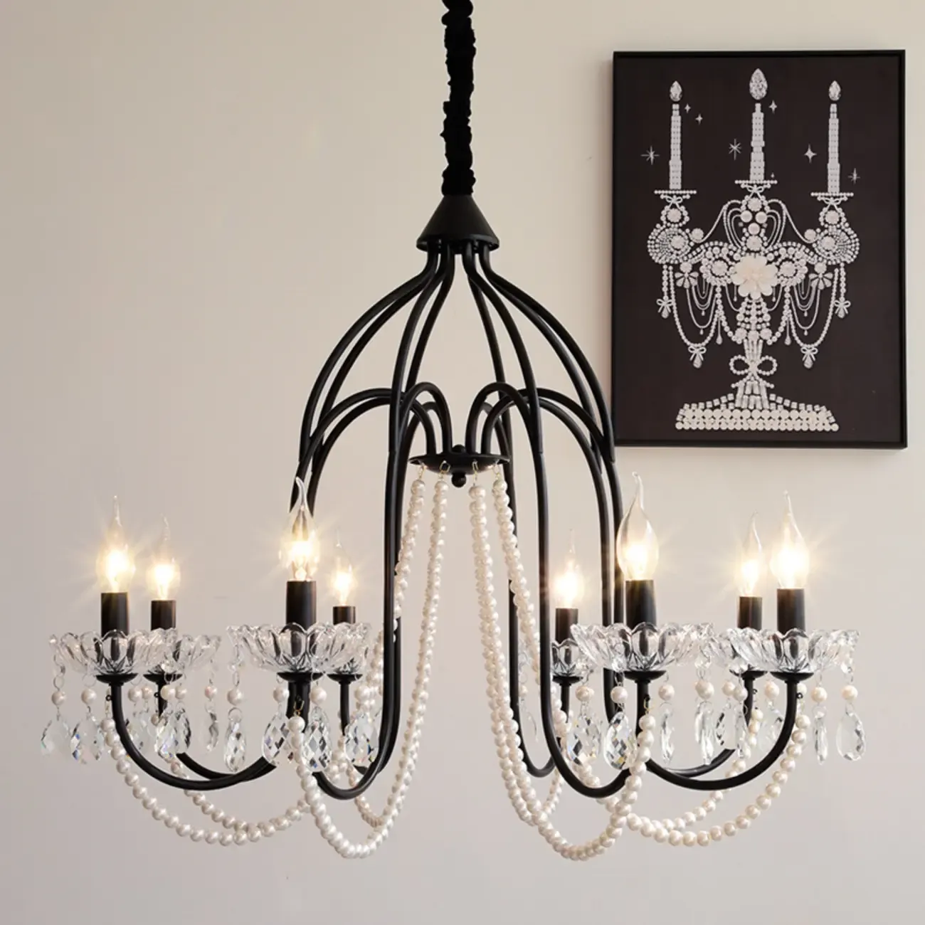 Black Modern Crystal Linear Glass Chandelier Beads Image - 5