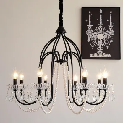 Black Modern Crystal Linear Glass Chandelier Beads Image - 5