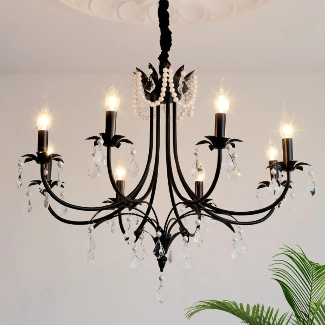 Black Modern Crystal Linear Glass Chandelier Beads Image - 8