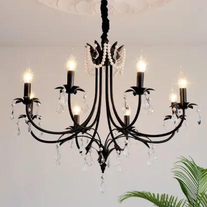 Black Modern Crystal Linear Glass Chandelier Beads Image - 8