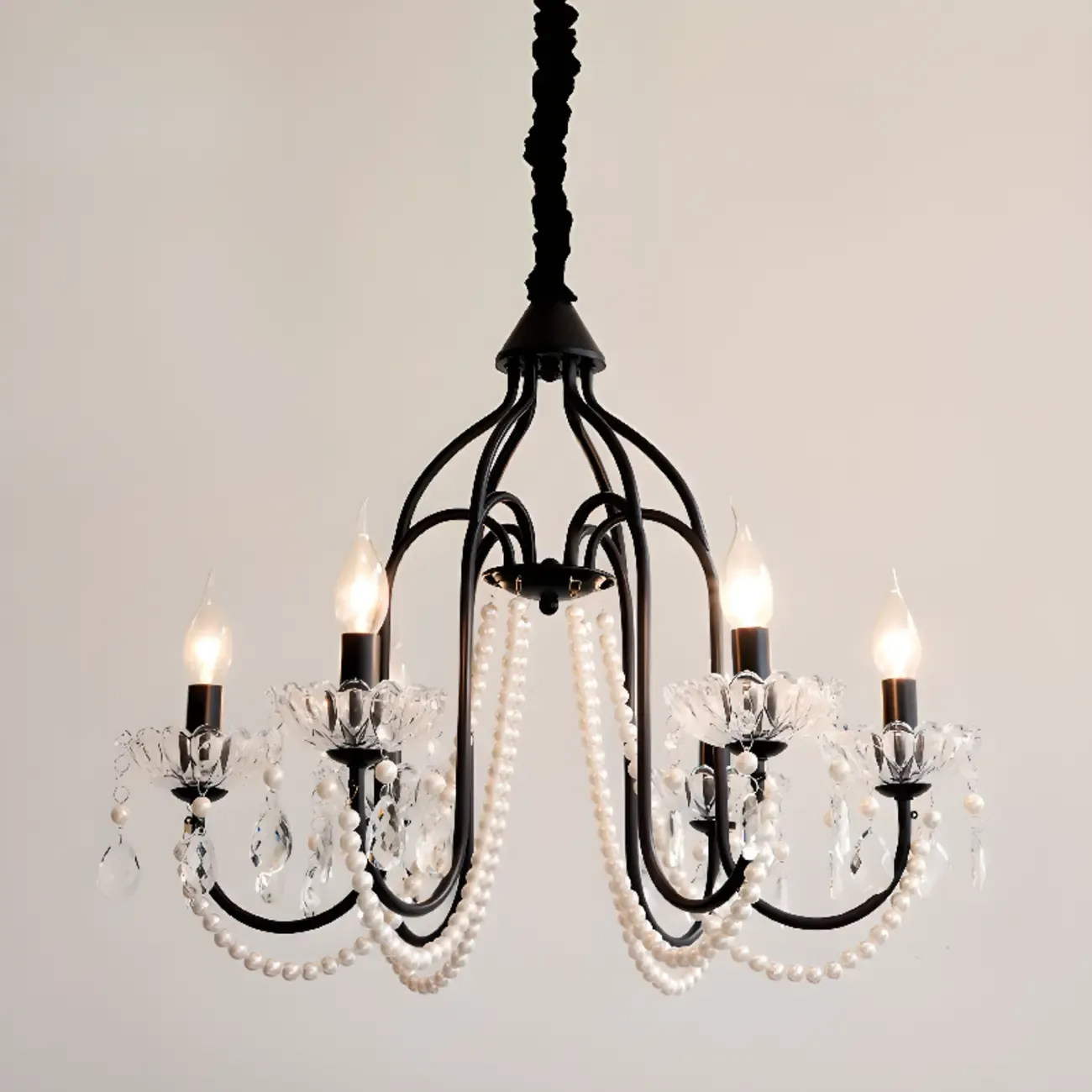 Black Modern Crystal Linear Glass Chandelier Beads Image - 11